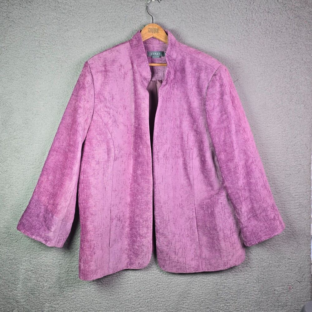 Koret Woman Jacket Purple 26W Textured Tapestry Open Front Career